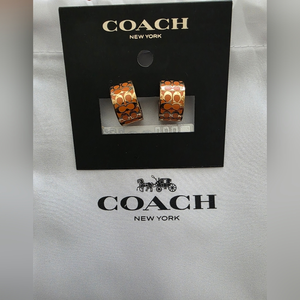 Coach Signature Enamel Huggie Earrings
